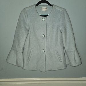 Patty Kim Baby Blue Wool Blend Jacket Bell Sleeves Buttons Size Small Preppy